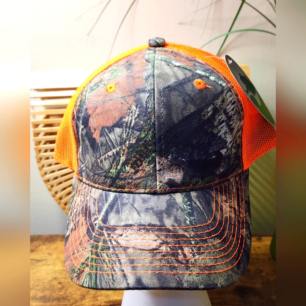 Mossy Oak Camouflage & Orange Mesh Hat